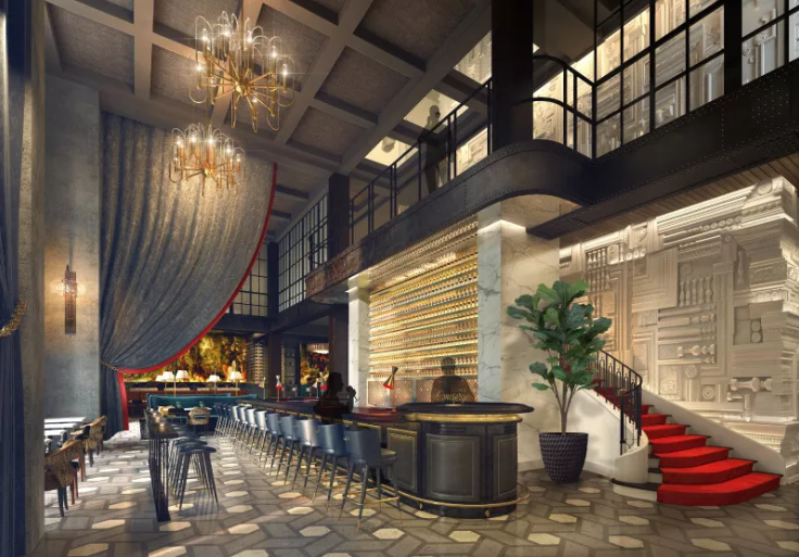 rendering of hotel lobby