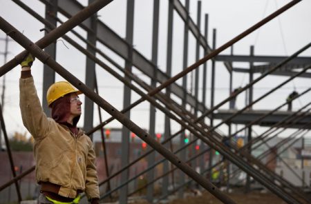 construction worker with steel frame